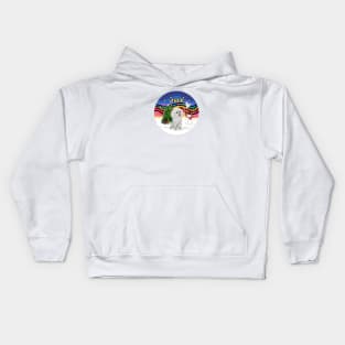 "Christmas Music Joy" with a White Toy Poodle Kids Hoodie